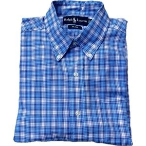 Ralph Lauren Blake Blue Plaid Button Down Shirt Men's Medium Pink Pony Logo